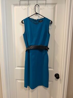 Chetta B Teal Sleeveless Midi Sheath Dress with Black Belt
